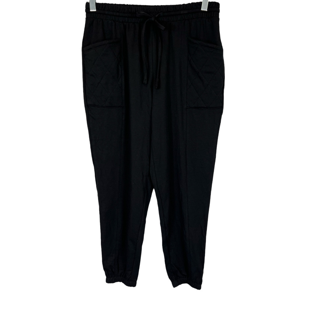 AnyBody Women's Petite Cozy Knit French Terry Paperbag Sweatpant Black PXXS Size